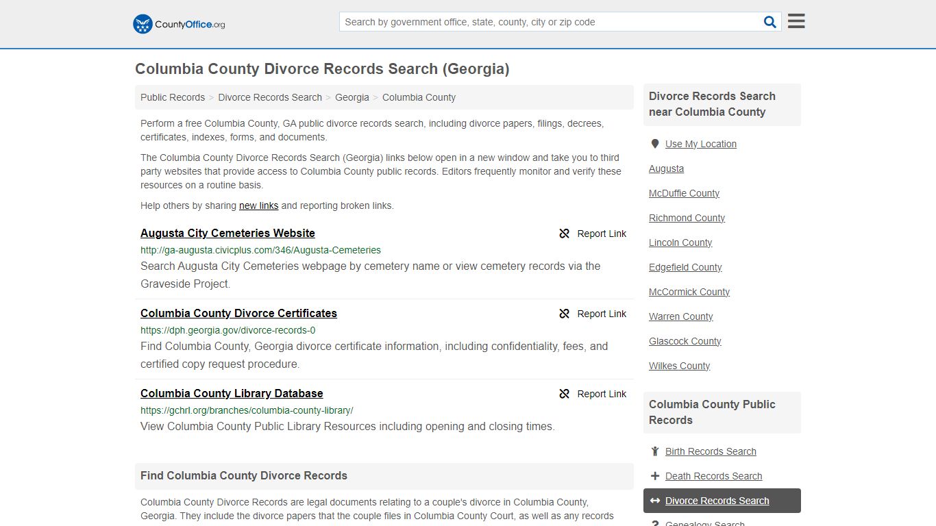 Columbia County Divorce Records Search (Georgia) - County Office