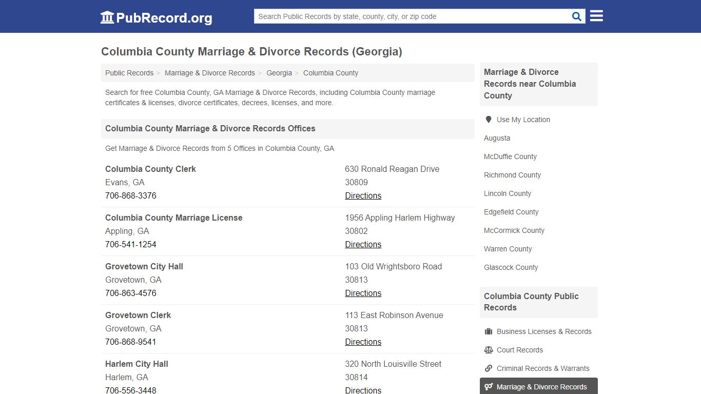 Columbia County Marriage & Divorce Records (Georgia)