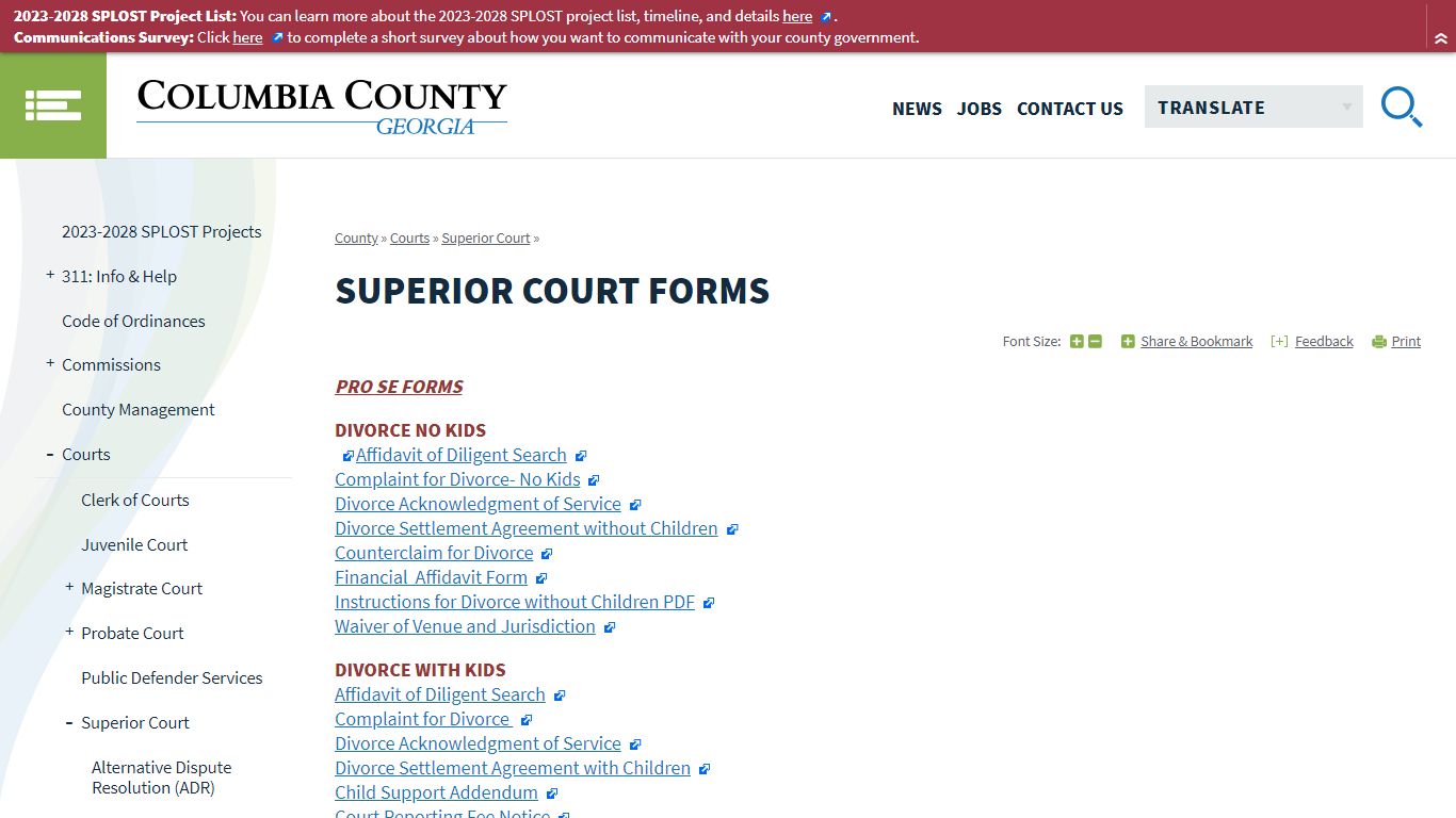 Superior Court Forms | Columbia County, GA